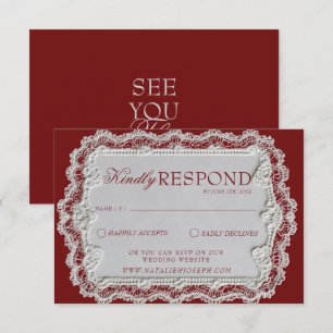 Vintage Burgundy Lace Doily  Fancy Retro Wedding RSVP Card