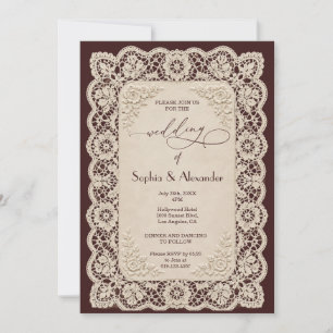 Vintage Burgundy Lace Doily Wedding Invitation