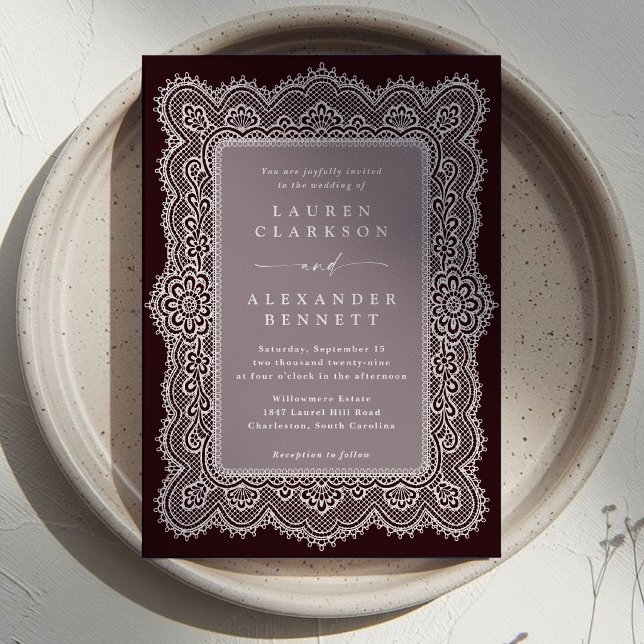 Vintage Burgundy Lace Frame Wedding Invitation (Creator Uploaded)