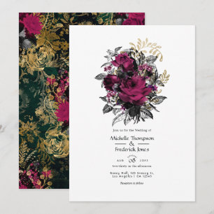 Vintage Burgundy - Marsala and Gold Floral Wedding Invitation