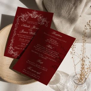 Vintage Burgundy Old Money All In One Wedding Invitation