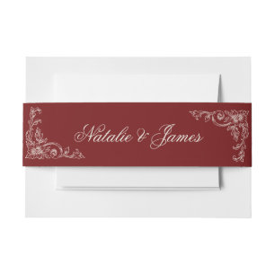 Vintage Burgundy Old Money Fancy Wedding Invitation Belly Band