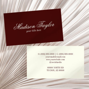 Vintage Burgundy Old Money Style Custom Business Card