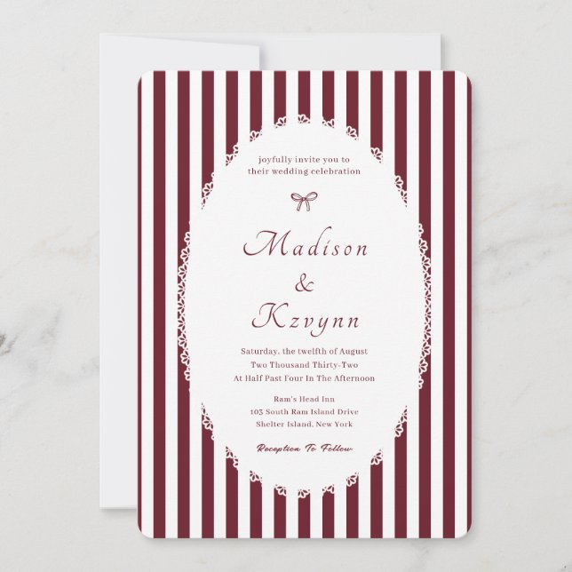 Vintage burgundy Personalised Wedding  Invitation (Front)