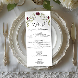 Vintage Burgundy Pink Art Nouveau Floral Wedding Menu