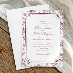 Vintage Burgundy Red French Floral Toile Wedding Invitation