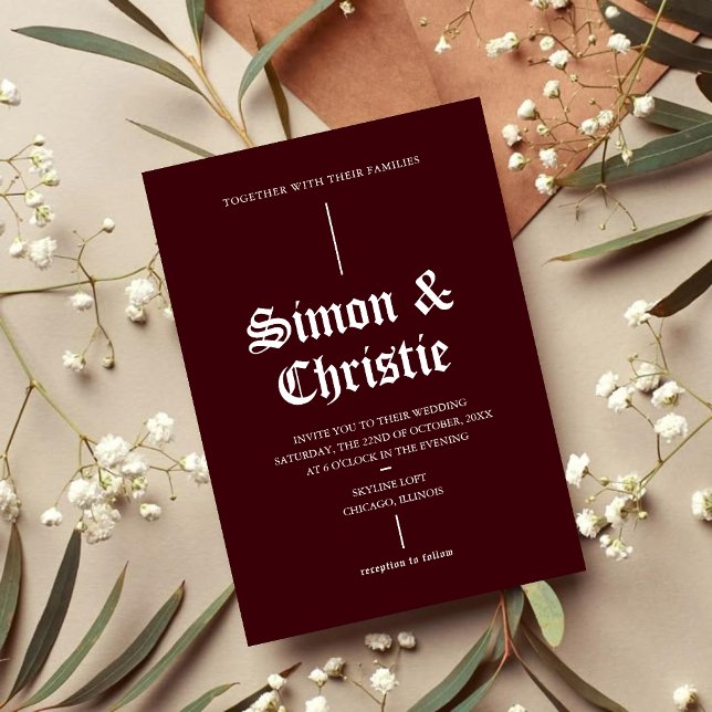 Vintage Burgundy Retro Minimalist Wedding Invitation (Creator Uploaded)