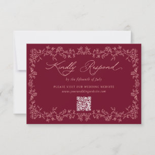 Vintage Burgundy Roses Floral Frame Wedding  RSVP Card