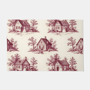 Vintage Burgundy Toile Village Pattern Doormat