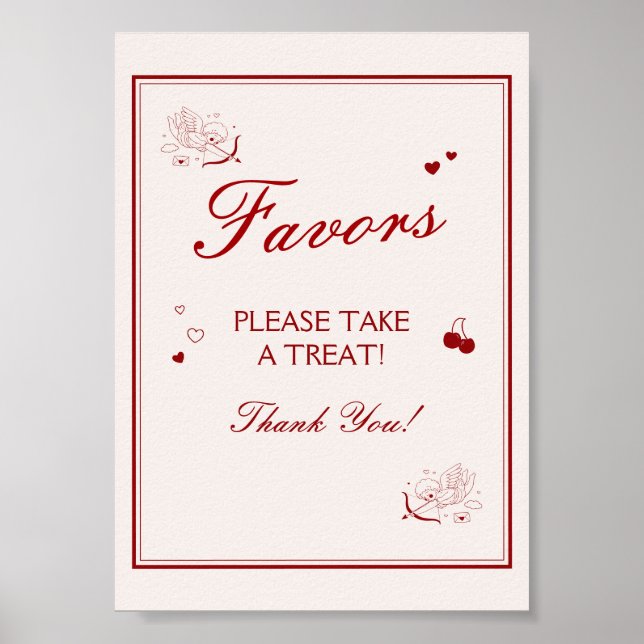 Vintage Burgundy Valentine Bridal Shower Favor Poster (Front)