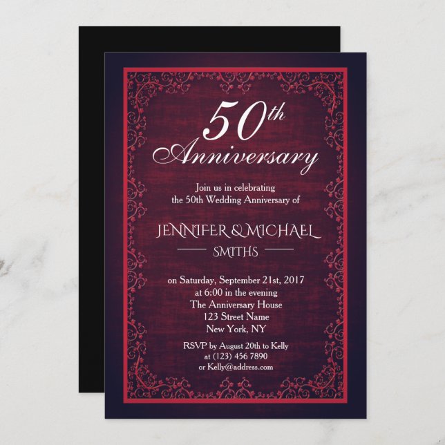 Vintage Burgundy Wedding Anniversary Invite (Front/Back)