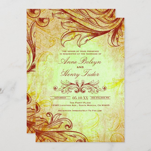 Vintage Burgundy Wedding Invitations (Front/Back)
