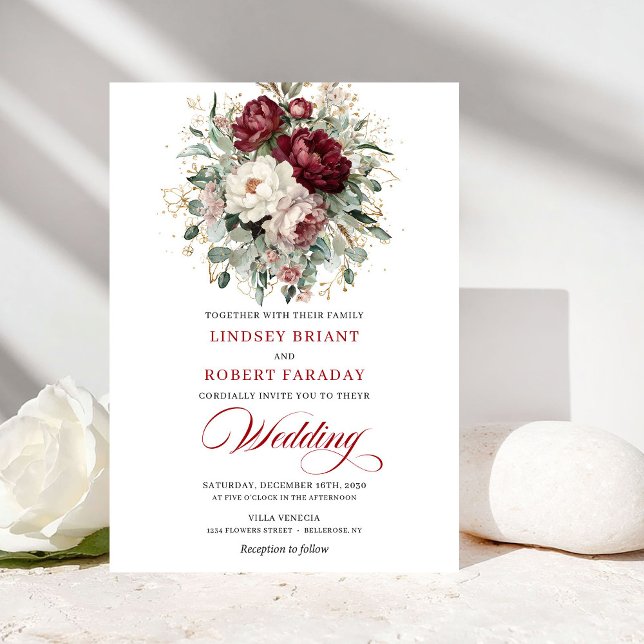 Vintage Burgundy White Floral Wedding Invitation (Vintage Burgundy White Floral Wedding Invitation)