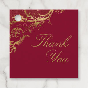Vintage BurgundyGold Floral Damask Script Wedding Favour Tags