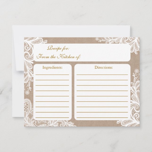 Vintage Burlap and Lace Bridal Shower Recipe Card (Front)