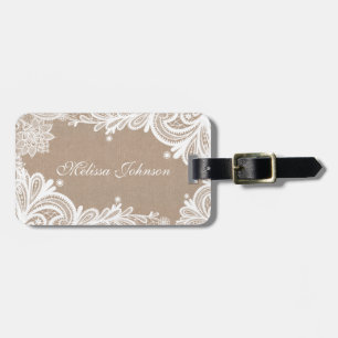 Vintage Burlap and Lace Luggage Tag