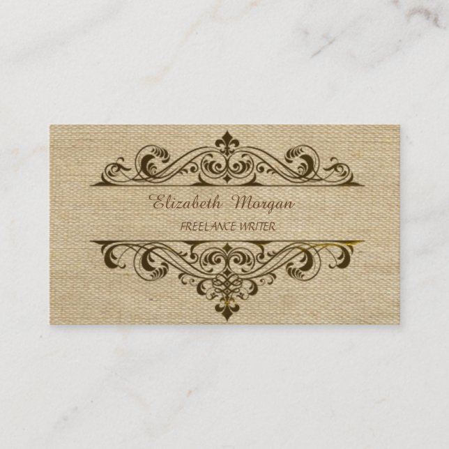 Vintage Burlap Business Card (Front)