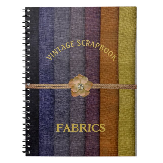 Vintage Burlap Fabric Swatch Scrapbook Notebook (Front)