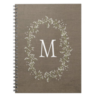 Vintage Burlap Floral Monogram Spiral Notebook
