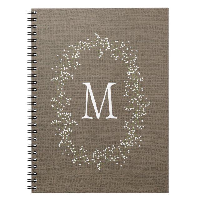 Vintage Burlap Floral Monogram Spiral Notebook (Front)