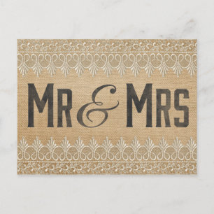 Vintage Burlap Mr & Mrs. Postcard