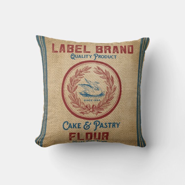 Vintage Burlap Poultry Flour Sack Cushion (Front)