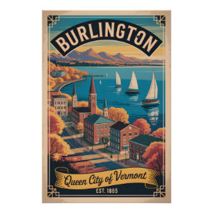 Vintage Burlington Vermont Retro Travel Poster