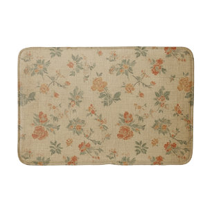 Vintage Burnt Orange and Sage Green Floral Bath Mat