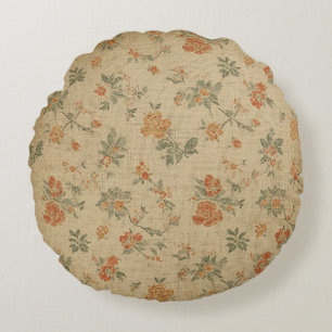 Vintage Burnt Orange and Sage Green Floral Round Cushion