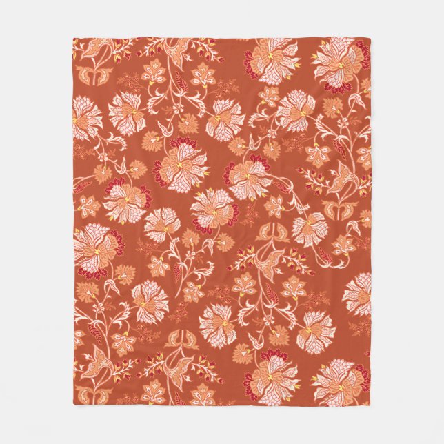 Vintage burnt orange floral fleece blanket (Front)