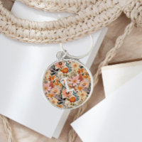 Vintage Burnt Orange Floral Monogram Keychain