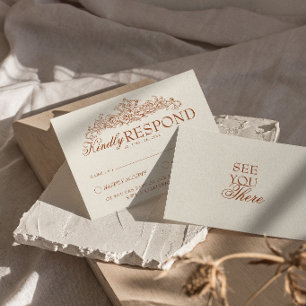 Vintage Burnt Orange Floral Old Money Wedding RSVP Card