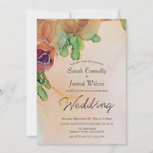 Vintage Burnt Orange Floral Wedding Invitation
