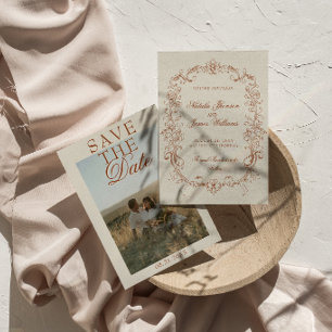 Vintage Burnt Orange Photo Old Money Rust Wedding Save The Date