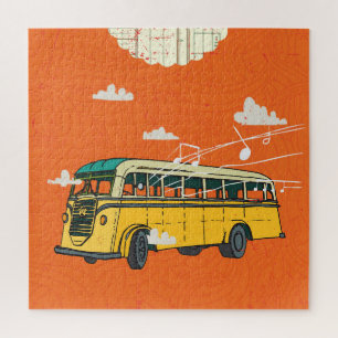 Vintage Bus: Clouds Texture Backdrop Jigsaw Puzzle