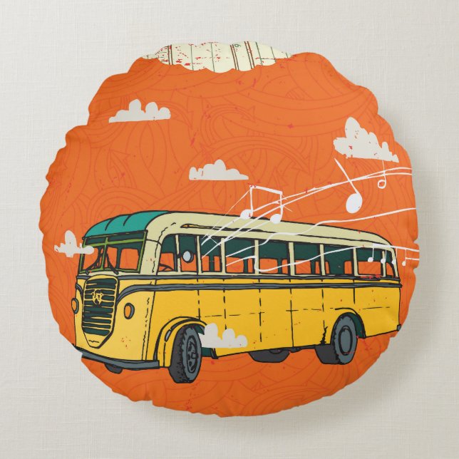 Vintage Bus: Clouds Texture Backdrop Round Cushion (Front)