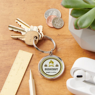 Vintage Bushcraft Campfire Emblem Art Key Ring