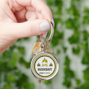 Vintage Bushcraft Campfire Emblem Art Key Ring