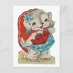 Vintage Bushel Of Hearts Doggy Valentine Holiday Postcard