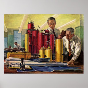 Vintage Business, Architects Working in an Office Poster