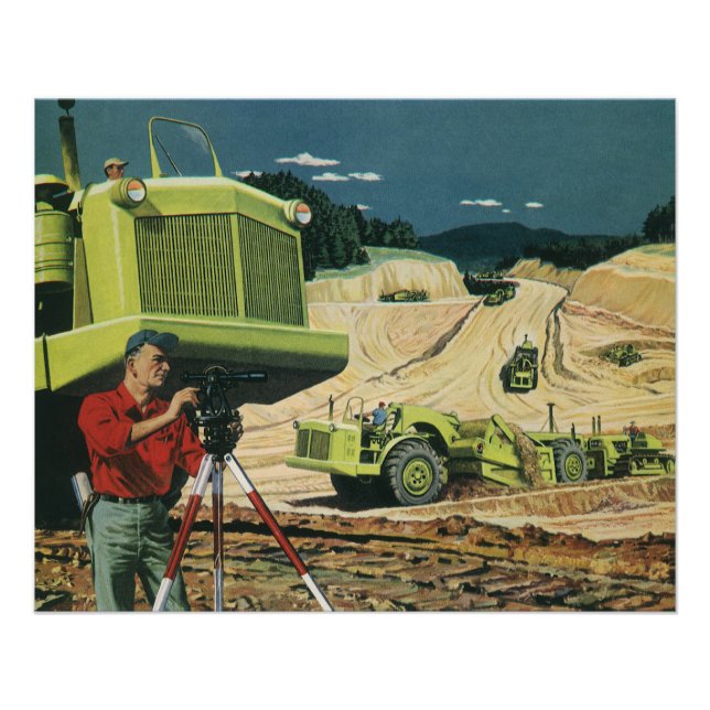 Vintage Business, Construction Site with Surveyor Poster (Front)