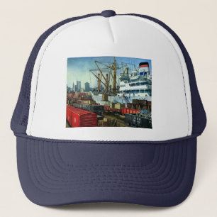 Vintage Business, Docked Cargo Ship Transportation Trucker Hat