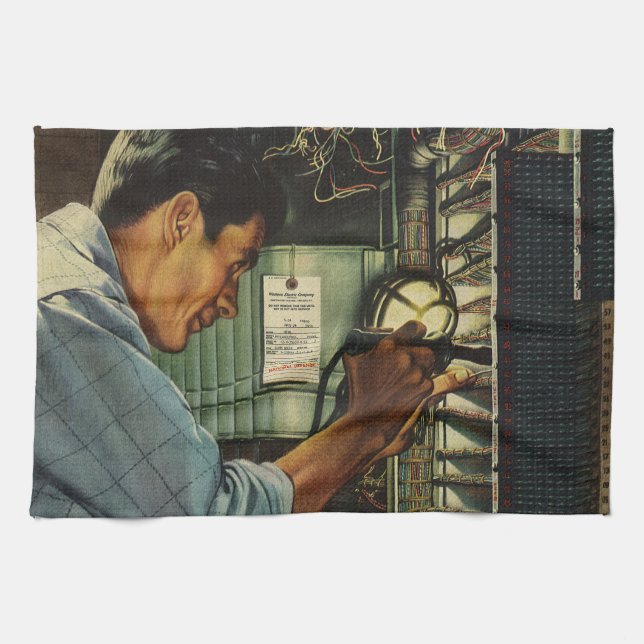 Vintage Business Electrician Circuit Breaker Panel Tea Towel (Horizontal)