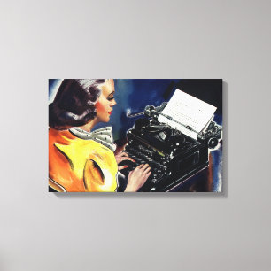 Vintage Business Executive Secretary Typing Letter Canvas Print