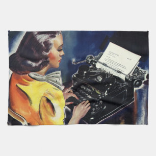 Vintage Business Executive Secretary Typing Letter Tea Towel