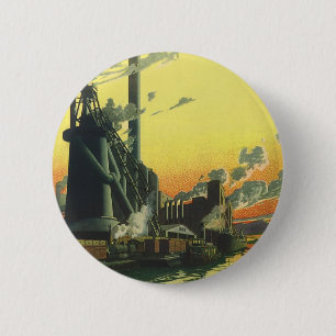 Vintage Business Factory, Manufacturing on a Dock 6 Cm Round Badge