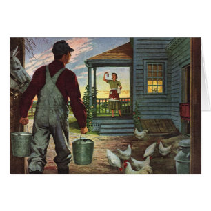 Vintage Business, Farm with Farmer and Chickens