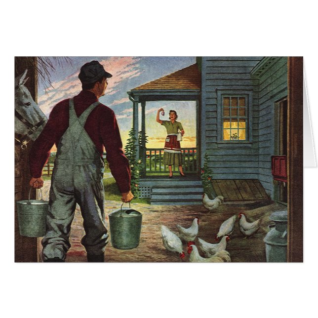Vintage Business, Farm with Farmer and Chickens (Front Horizontal)