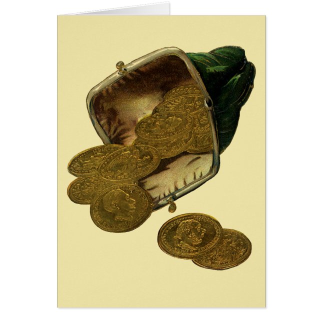 Vintage Business Finance, Gold Coin Money in Purse (Front)