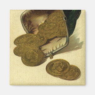 Vintage Business Finance, Gold Coin Money in Purse Magnet